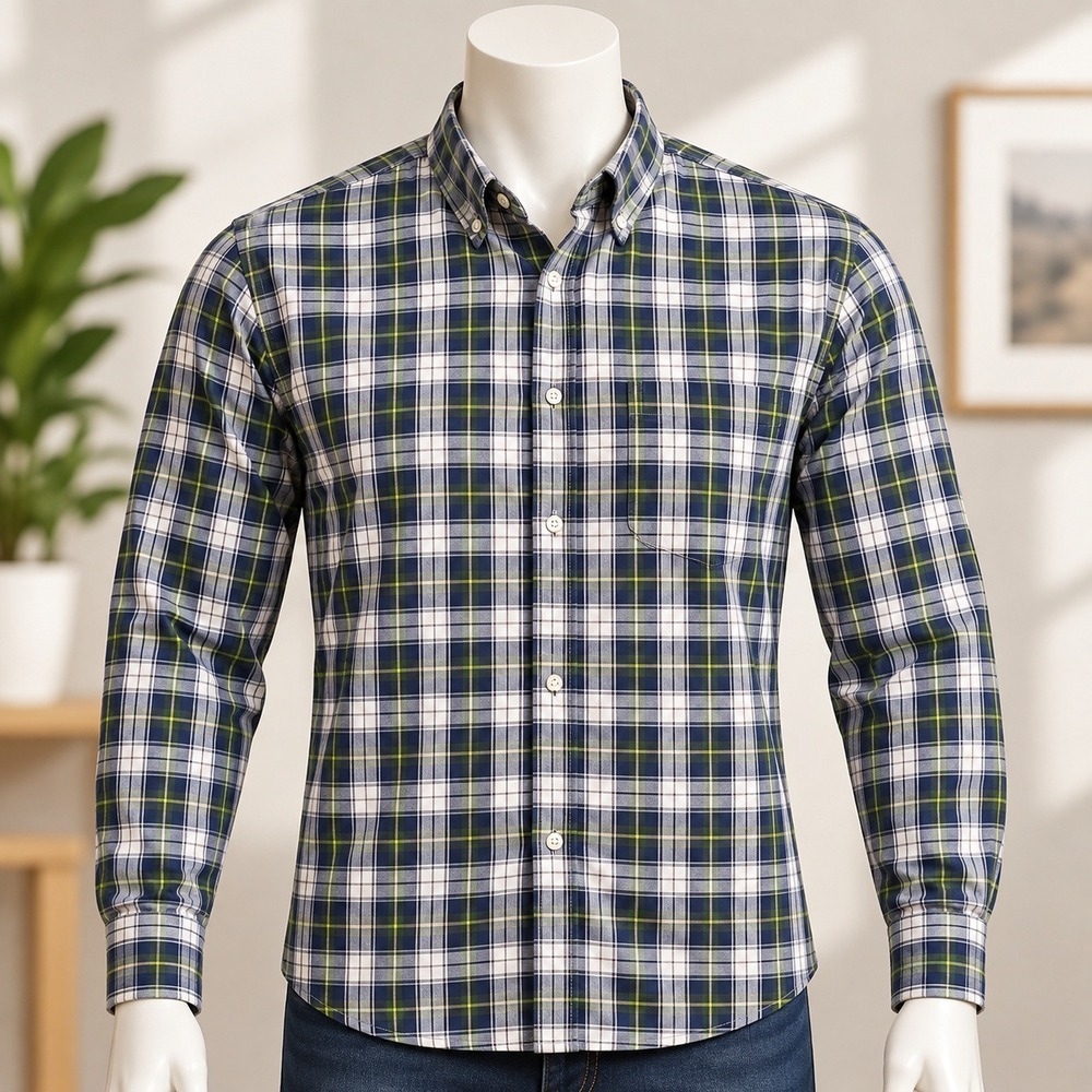 Ralph Lauren Plaid Button Down Shirt Boys L 14-16 Blue Green Yellow Long Sleeve